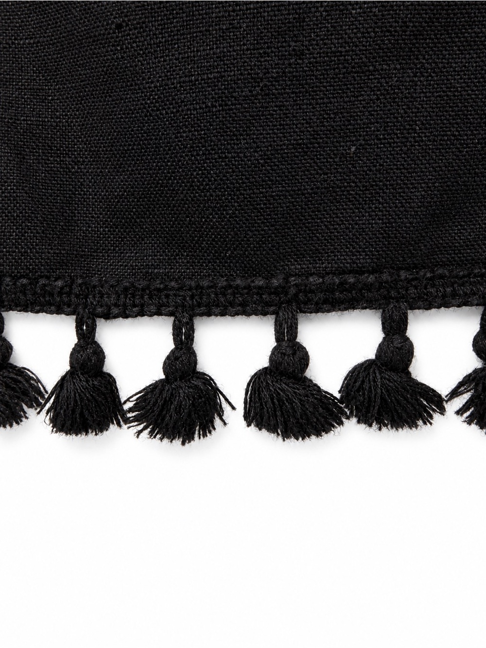 twik Black Tassel Trim Tunic Dress Sz XS Boho Chic Festival Linen Spring Coastal - Picture 4 of 8